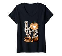 Donna Its Fall Y'all Fall Pumpkin Thanksgiving Autumn Halloween Maglietta con Collo a V