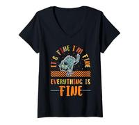 Donna It's Fine I'm Fine Everything Is Fine Christmas Cat Donna Uomo Maglietta con Collo a V