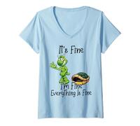 Donna It's fine I'm fine Everything is fine Funny Cute Turtle Maglietta con Collo a V