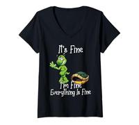 Donna It's fine I'm fine Everything is fine Funny Cute Turtle Maglietta con Collo a V