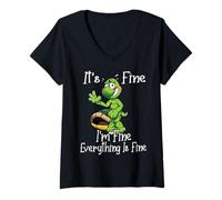 Donna It's fine I'm fine Everything is fine Funny Cute Turtle Maglietta con Collo a V