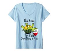 Donna It's fine I'm fine Everything is fine Funny Cute Xmas Turtle Maglietta con Collo a V