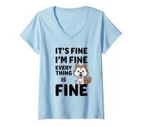 Donna It's Fine I'm Fine Everything Is Fine Meme Divertente Cane Husky Maglietta con Collo a V