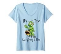 Donna It's fine I'm fine Everything is oky Funny Turtle Great Gift Maglietta con Collo a V