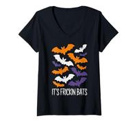 Donna It's Frickin Bats Halloween Moon Bats Maglietta con Collo a V