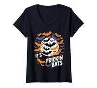 Donna It's Frickin Bats Halloween Moon Bats Maglietta con Collo a V