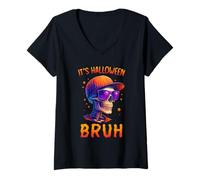 Donna It's Halloween Bruh Stylish Skeleton Halloween Party Boys Maglietta con Collo a V