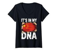 Donna It's in My Dna Chinese Flag China Maglietta con Collo a V