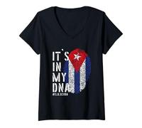 Donna It's in My Dna Cuba Flag Cuba T-Shirt per Le Donne Bandiera Cubana Maglietta con Collo a V