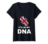 Donna It's in my DNA Fingerprint Inghilterra Regno Unito Regno Unito Bandiera Maglietta con Collo a V