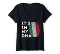 Donna It's in My Dna Impronta Digitale Italia Bandiera Italia Radici Italia Maglietta con Collo a V