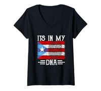 Donna It's in My Dna Puerto Rico Flag Fingerprint Maglietta con Collo a V