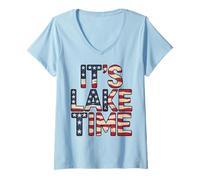 Donna It's Lake Time - Bandiera americana patriottica USA 4 luglio Maglietta con Collo a V