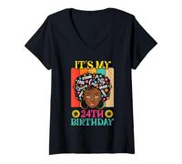 Donna It's My 24th Birthday Vintage African Girl 24 Years Old Afro Maglietta con Collo a V