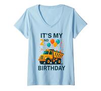 Donna It's My 2nd Birthday Dump Truck Divertente Compleanno Bambini Ragazzi Maglietta con Collo a V
