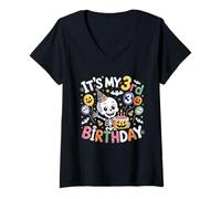Donna It's My 3rd Birthday Skeleton Halloween Toddler Boy Girl Maglietta con Collo a V