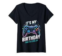 Donna It's My Birthday Boy Time to Level Up Videogioco Regalo Ragazzi Maglietta con Collo a V
