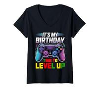 Donna It's My Birthday Boy Time to Level Up Videogioco Regalo Ragazzi Maglietta con Collo a V