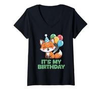 Donna It's My Birthday Kawaii Fox Maglietta con Collo a V