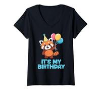 Donna It's My Birthday Kawaii Red Panda Maglietta con Collo a V