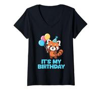 Donna It's My Birthday Kawaii Red Panda Maglietta con Collo a V