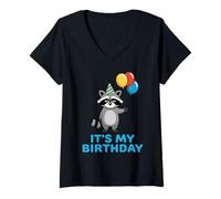 Donna It's My Birthday Racoon Maglietta con Collo a V