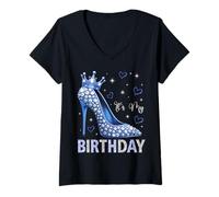 Donna It's My Birthday Tacco Alto Corona Stelle Cuori B-Day Party Maglietta con Collo a V