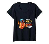 Donna It's Not A Party Until The Wiener Comes Out Funny Hot Dogs Maglietta con Collo a V