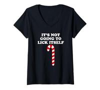 Donna It's Not Going To Lick Itself Funny Christmas Maglietta con Collo a V