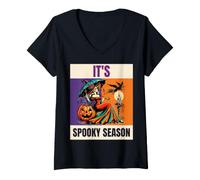 Donna It's Spooky Season, Arte retrò a Forma di Zucca Maglietta con Collo a V