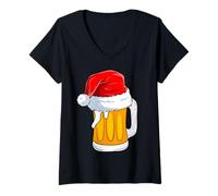 Donna It's The Most Wonderful Time for A Beer Santa Hat Christmas Maglietta con Collo a V