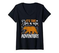 Donna It's Time for A New Adventure Camping Hiking Camper Nature Maglietta con Collo a V