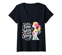Donna It's Time To Write A New Story - Maglietta con Collo a V