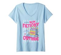 Donna It's Too Non Fictiony Outside Book Lover Reader Bookish Maglietta con Collo a V