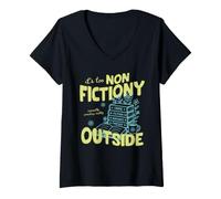 Donna It's Too Non Fictiony Outside Book Lover Reader Bookish Maglietta con Collo a V