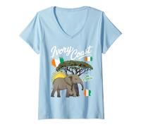 Donna Ivorian Roots Outfit Donna Idea & Costa D'Avorio Bandiera Elefante Maglietta con Collo a V