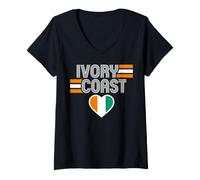 Donna Ivory Coast Flag Heart National Pride Maglietta con Collo a V