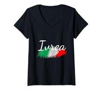 Donna Ivrea Bandiera Italia Italia Souvenir Regalo Coordinato Italiano Maglietta con Collo a V