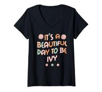 Donna Ivy Personalized Name It's A Beautiful Day Ivy Maglietta con Collo a V