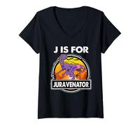 Donna J Is for Juravenator Dinosaurs Alphabe for Dinosaur Lover Maglietta con Collo a V