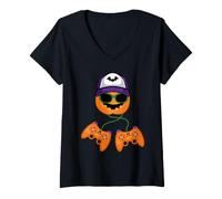 Donna Jack O Lanterna Halloween Gaming Gamer per Ragazzi Bambini Maglietta con Collo a V