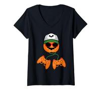 Donna Jack O Lanterna Halloween Gaming Gamer per Ragazzi Bambini Maglietta con Collo a V