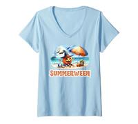 Donna Jack O'Lantern Beach Lounging Summerween Fun Maglietta con Collo a V