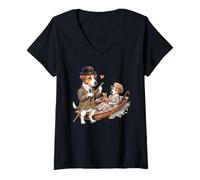 Donna Jack-Russel-Terrier Cani Coppia appuntamento Innamorato in Barca Inghilterra Maglietta con Collo a V