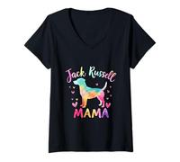 Donna Jack Russell Dog Mama Design colorato Jack Russell Mom Maglietta con Collo a V