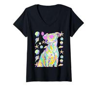 Donna Jack Russell - Occhiali da Sole con Cuori e Conchiglie Maglietta con Collo a V