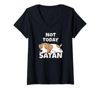 Donna Jack Russell Terrier Cane Pigro Not Today Satan Maglietta con Collo a V
