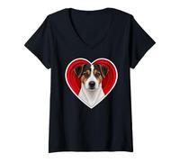 Donna Jack Russell Terrier Cuore Maglietta con Collo a V