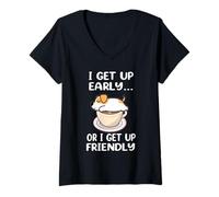Donna Jack Russell Terrier Dog I Get Up Early Coffee Puppy Dogs Maglietta con Collo a V