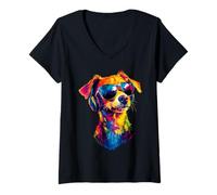 Donna Jack Russell Terrier Occhiali da Sole Amante Jack Russells Maglietta con Collo a V